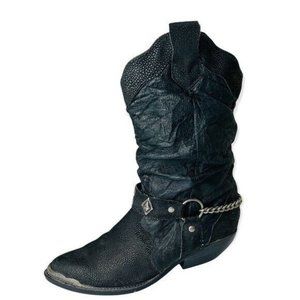 The Leather Collection Western Leather Slouchy Harness Boots Size 8.5 Bohemian